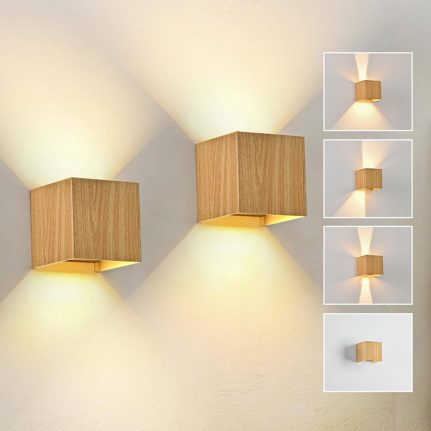 8 in 1 - LED Wall Light Outdoor Indoor 6W Wood IP65 Warm White 3000K Modern Up Down Lamp for Stairs Entrance Terrace 2 Pieces - Image 1