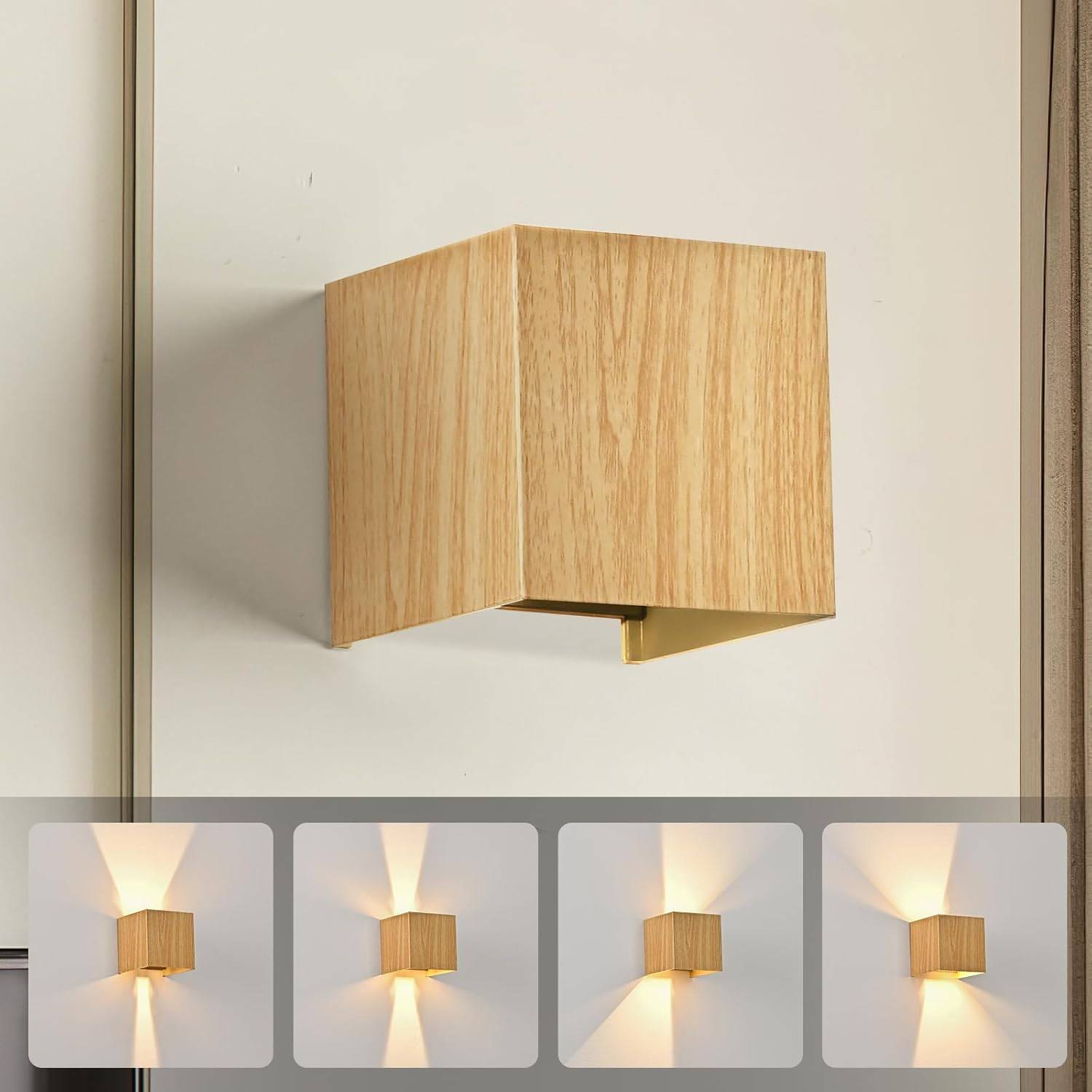 8 in 1 - LED Wall Light Outdoor Indoor 6W Wood IP65 Warm White 3000K Modern Up Down Lamp for Stairs Entrance Terrace 2 Pieces - Image 2