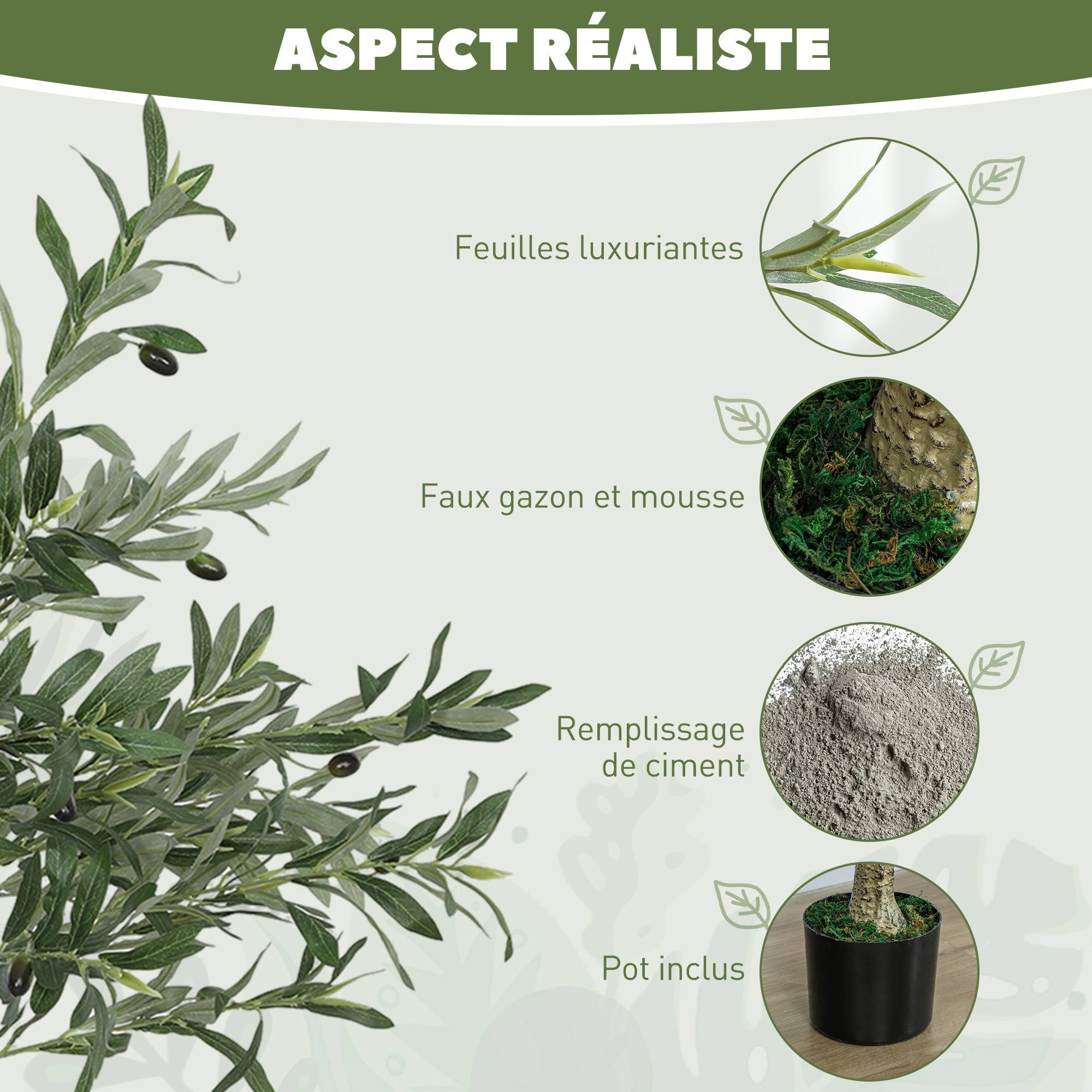 ComfortXL - Olivier Artificiel Soie Décoration Méditerranéenne Intérieure 120cm Vert - ComfortXL Outdoor Living - Image 6