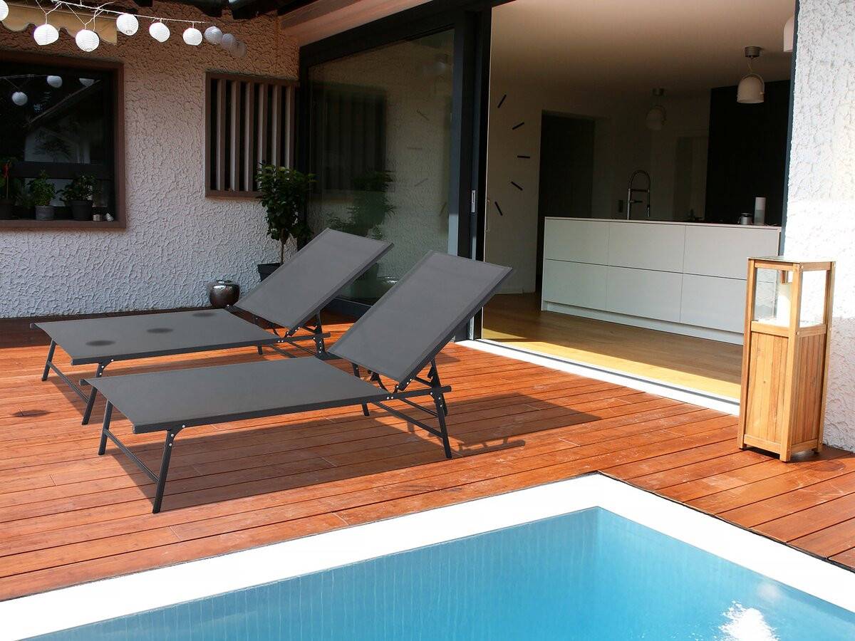 Lot De 2 Bains De Soleil En Métal "sublima" - 180 X 54 X 104 Cm - Anthracite -habitat Et Jardin - Image 2