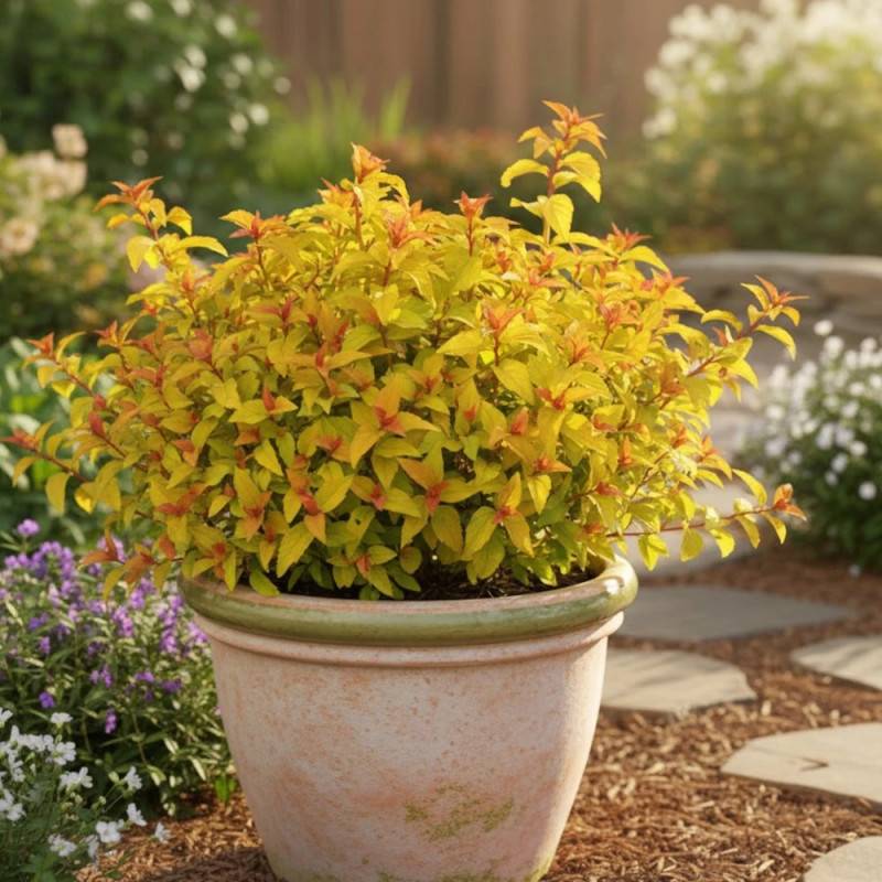 Spirée du Japon Merlo® Gold ' Davcop04', Spiraea à fleurs Rose - feuillage Caduc - Pot de 3L - 20/40 cm- hauteur à maturité De 0,50 m à 1,00 m - Image 8