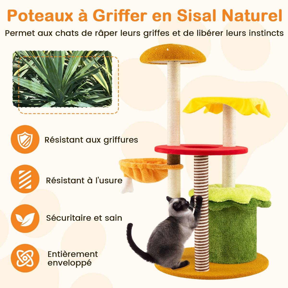 Arbre à Chat Moderne Tour à Chatons à Plusieurs Niveaux avec Hamac Condo Perchoir Griffoirs - Image 6