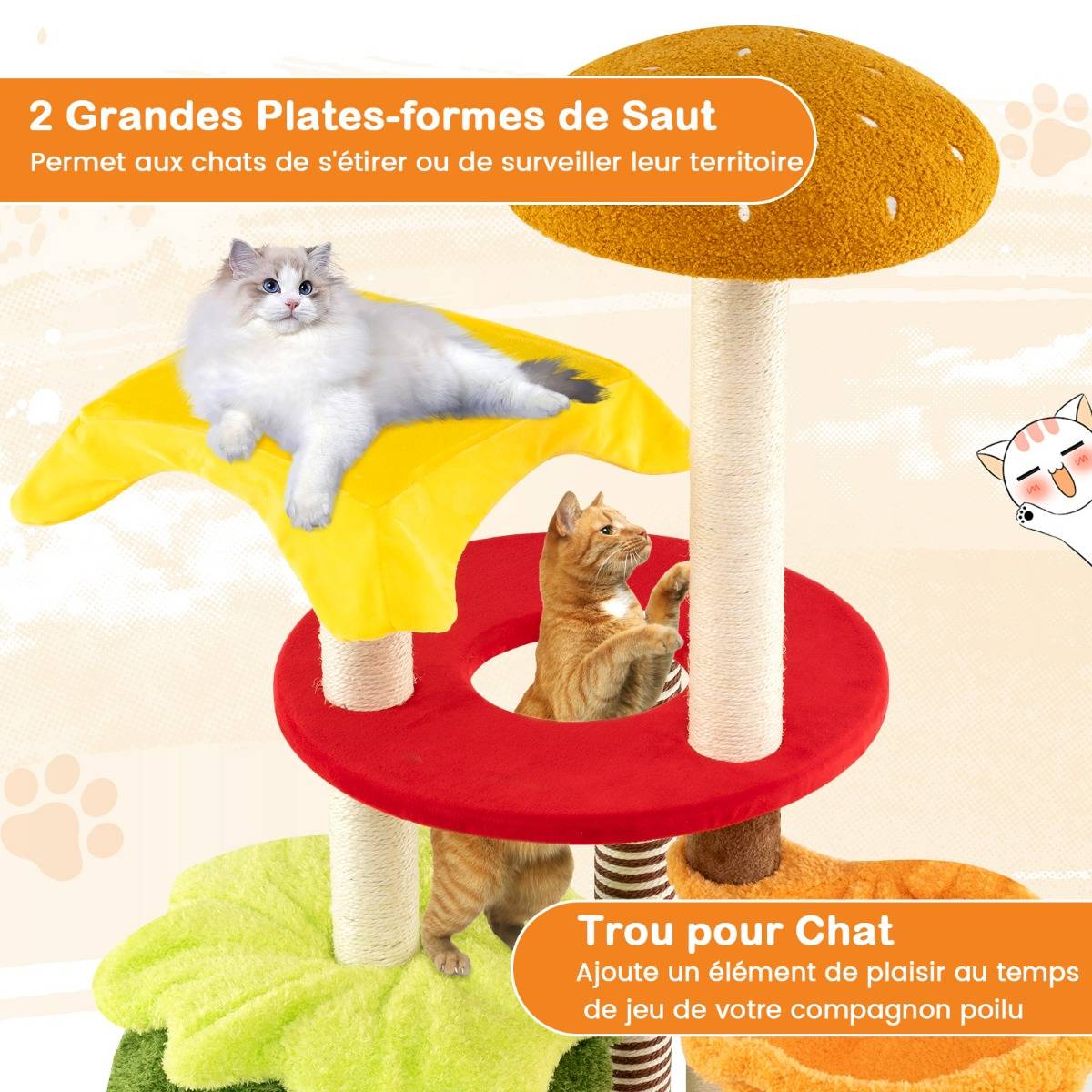 Arbre à Chat Moderne Tour à Chatons à Plusieurs Niveaux avec Hamac Condo Perchoir Griffoirs - Image 5