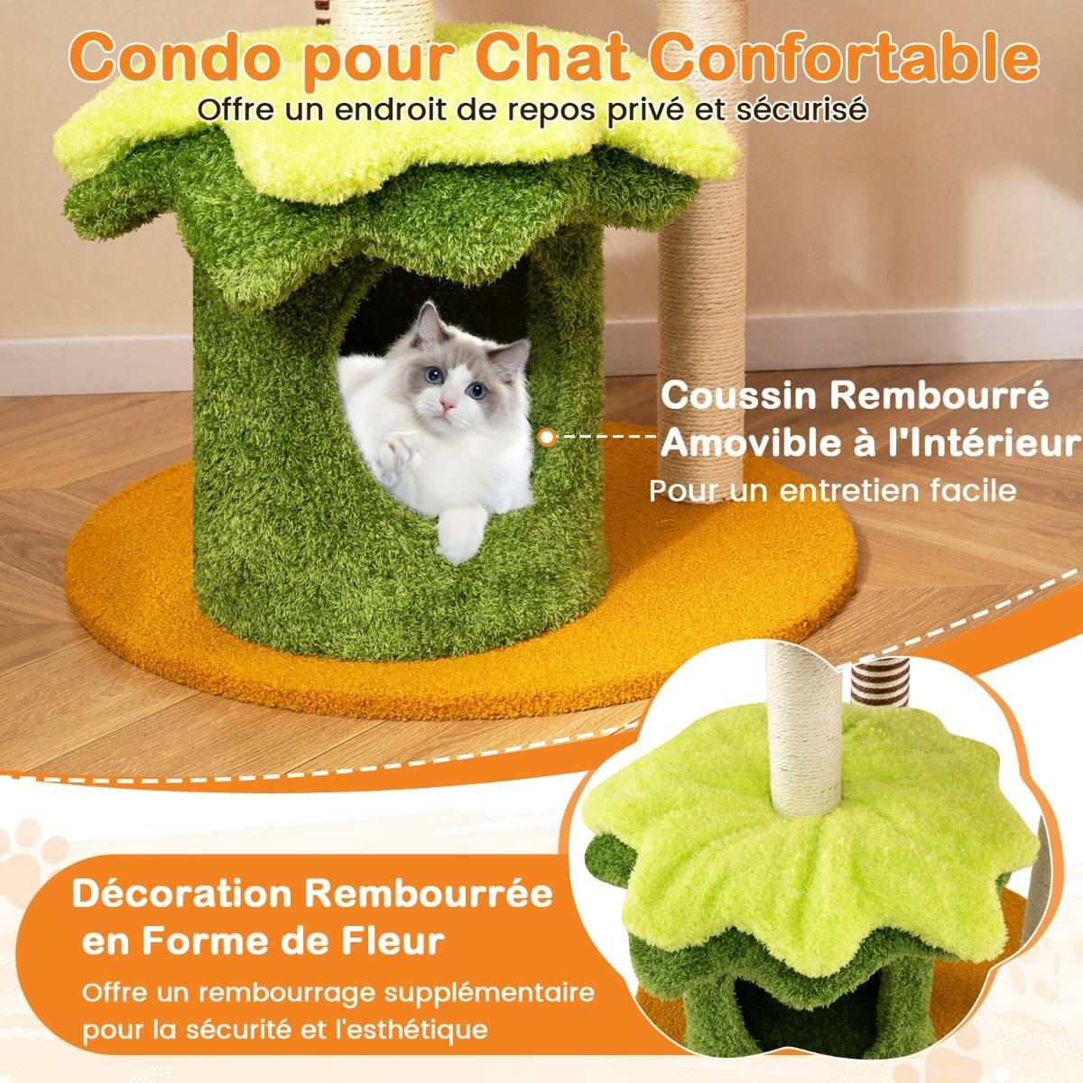 Arbre à Chat Moderne Tour à Chatons à Plusieurs Niveaux avec Hamac Condo Perchoir Griffoirs - Image 7
