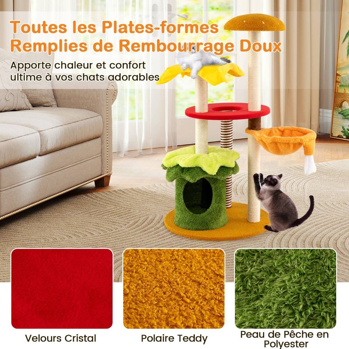 Arbre à Chat Moderne Tour à Chatons à Plusieurs Niveaux avec Hamac Condo Perchoir Griffoirs - Image 4