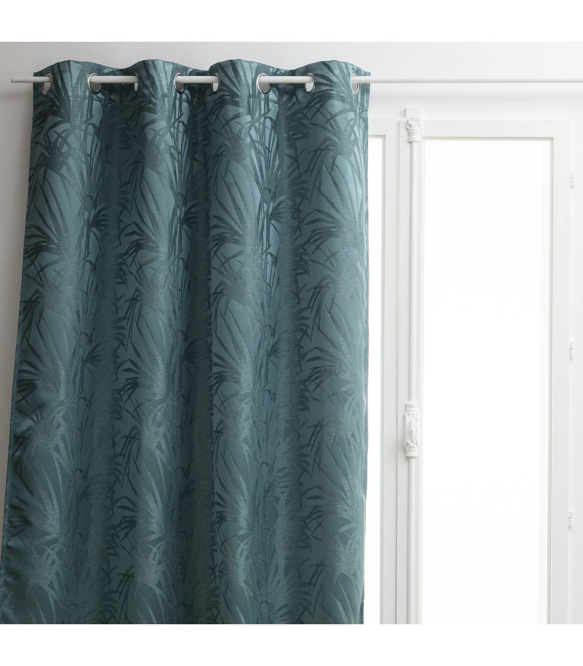Atmosphera - Rideau à œillets Occultant Jacquard Bleu canard 140 x 260 cm - Image 1