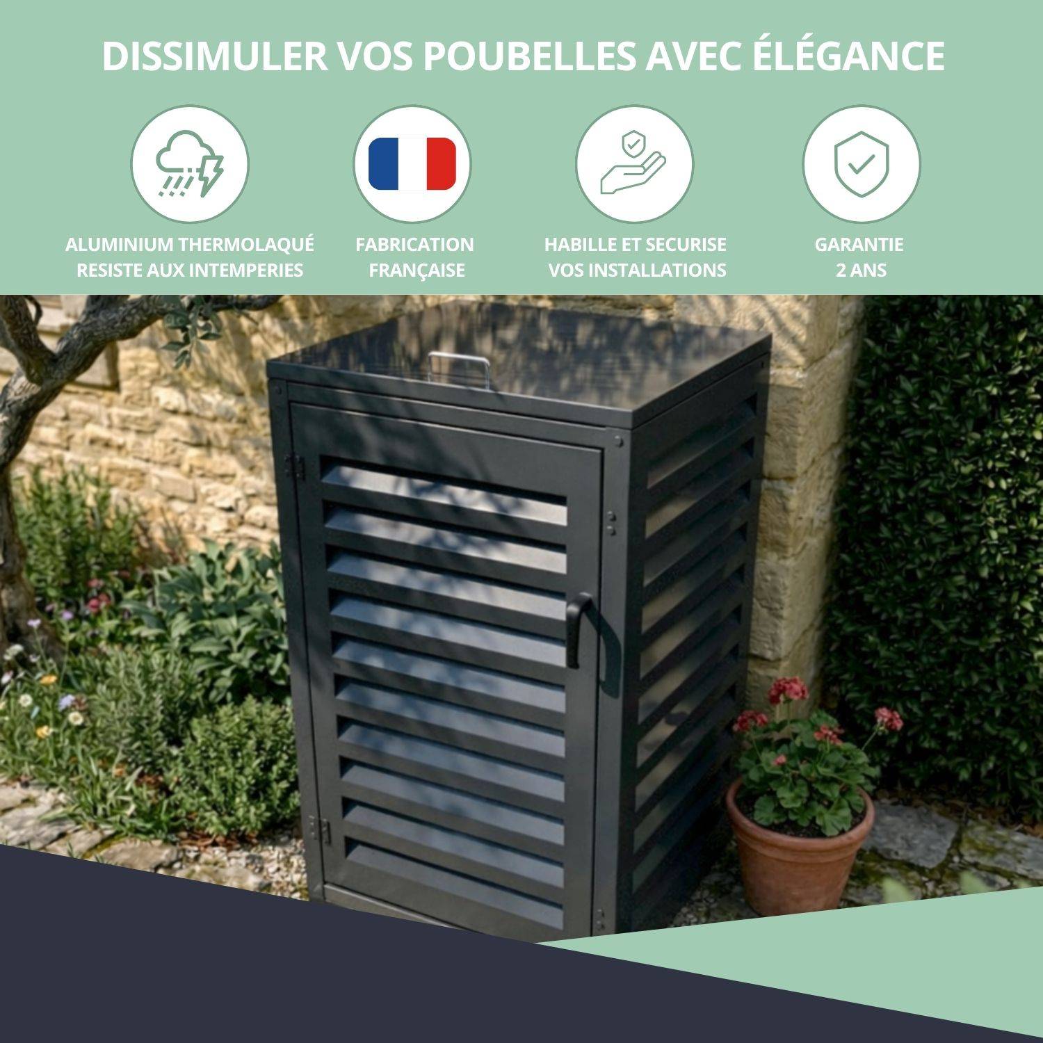 Cache Poubelle Extérieur Simple en Aluminium thermolaqué - Abri pour 1 conteneur 360 Litres – Gris anthracite RAL 7016 - Image 7
