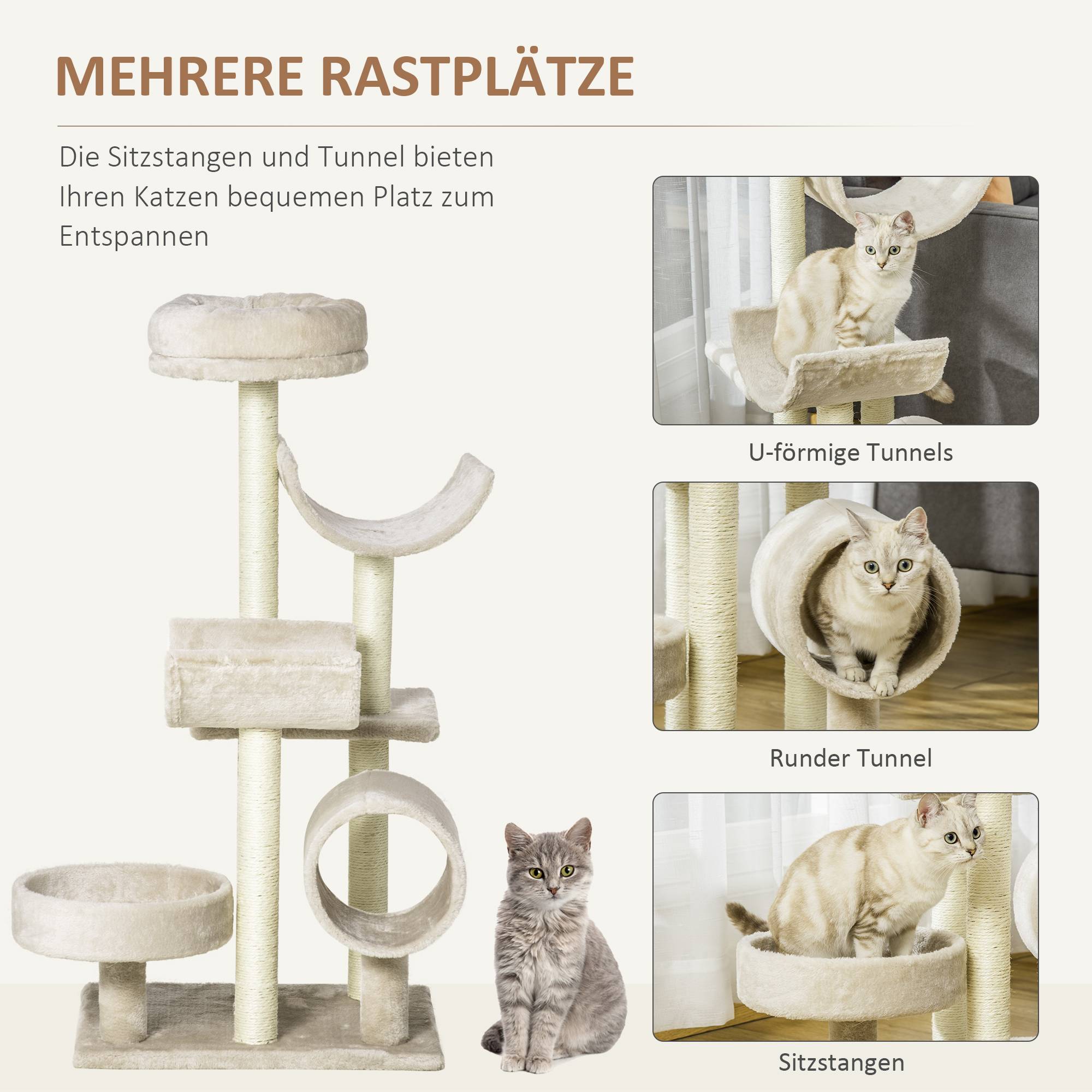 Arbre à gratter pour chat avec jouets et tunnel, bois, beige, 50 x 40 x 105 cm - PANGIVO - Image 6