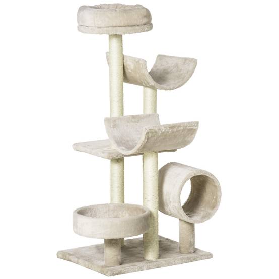 Arbre à gratter pour chat avec jouets et tunnel, bois, beige, 50 x 40 x 105 cm - PANGIVO - Image 1