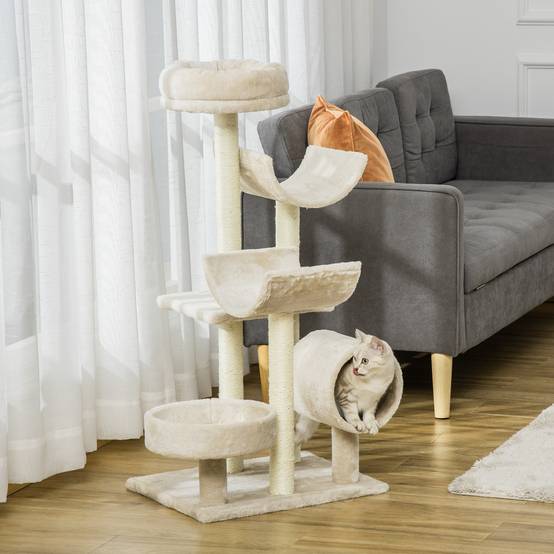 Arbre à gratter pour chat avec jouets et tunnel, bois, beige, 50 x 40 x 105 cm - PANGIVO - Image 2