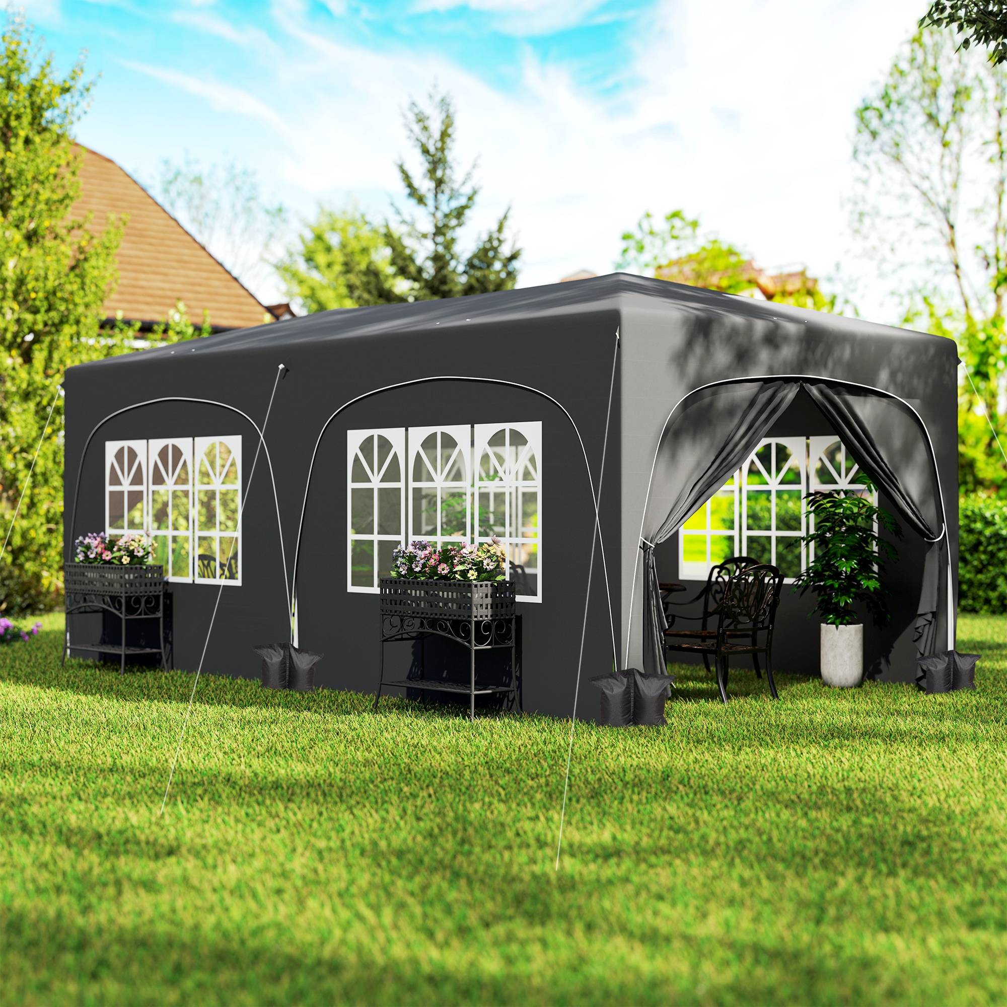 Tonnelle gris foncé 6x3 m pliante avec protection UPF50+ et hauteur réglable, abri design sobre pour jardin pratique et spacieux - Image 4