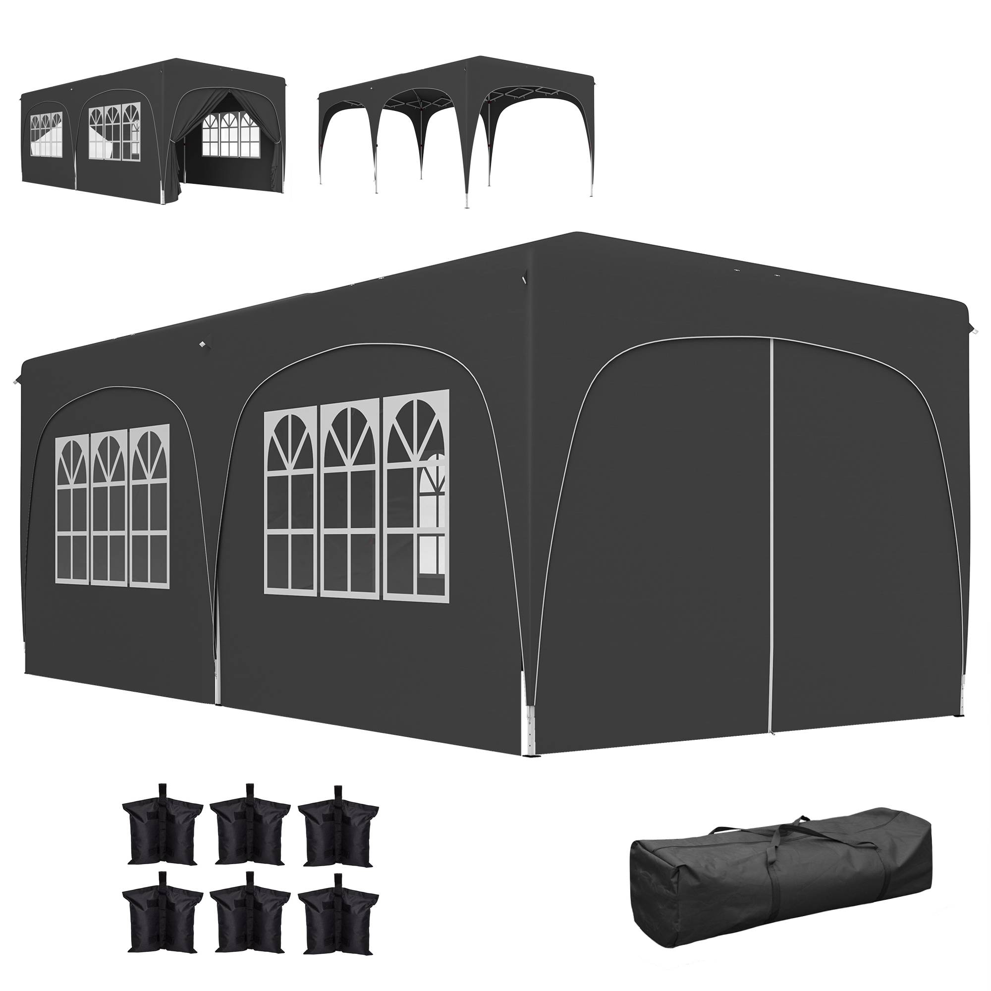 Tonnelle gris foncé 6x3 m pliante avec protection UPF50+ et hauteur réglable, abri design sobre pour jardin pratique et spacieux - Image 2