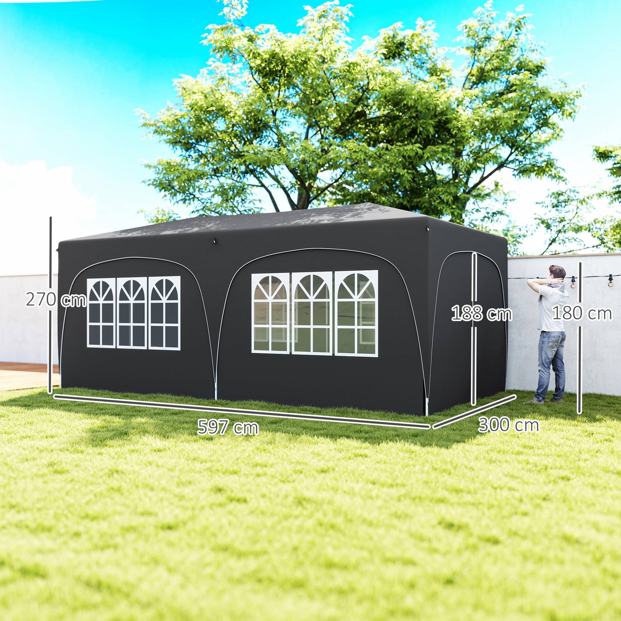 Tonnelle gris foncé 6x3 m pliante avec protection UPF50+ et hauteur réglable, abri design sobre pour jardin pratique et spacieux - Image 5