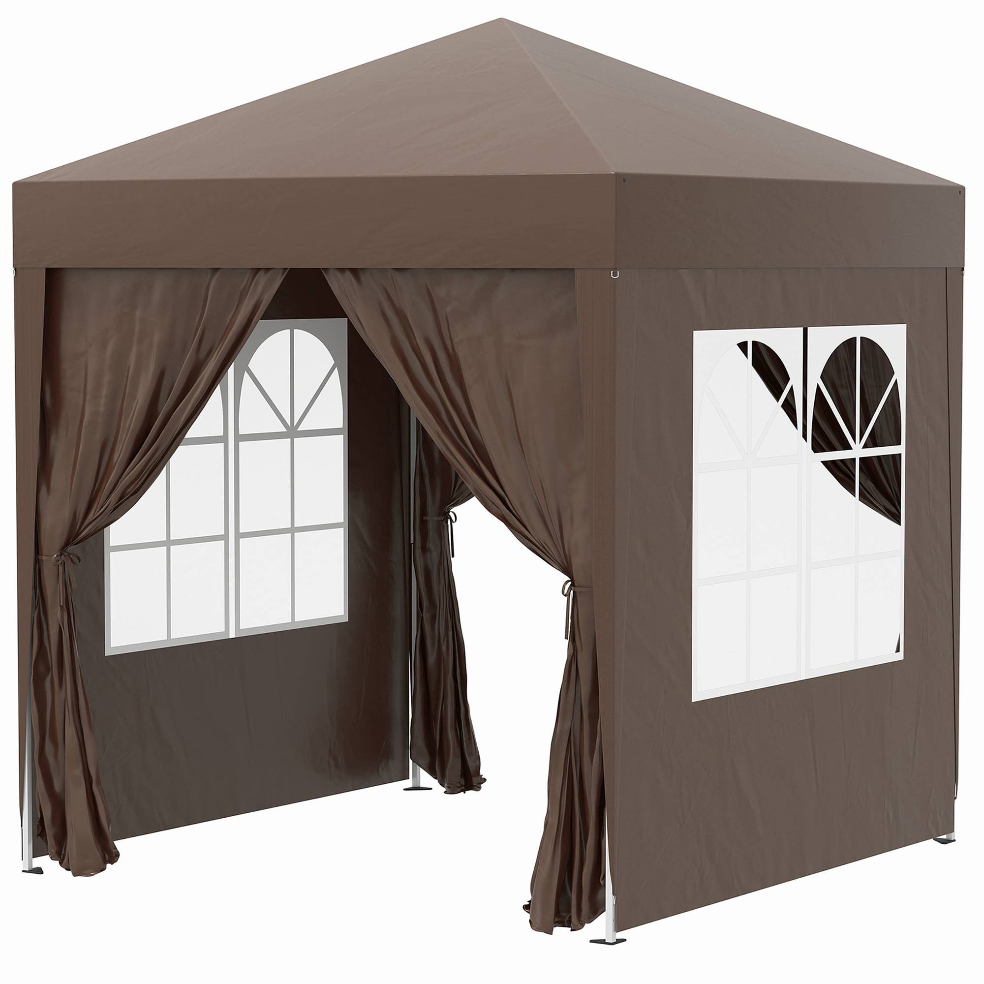 Tonnelle pliante 2x2 m avec 4 parois amovibles et sac de transport, en métal et polyester, marron - Image 2
