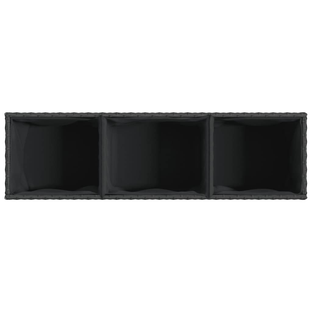 2 pcs Jardinières avec 3 pots, Bac à fleurs, Pot de fleurs noir 105x30x32 cm résine tressée - Image 9