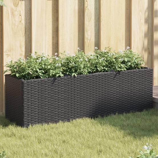 2 pcs Jardinières avec 3 pots, Bac à fleurs, Pot de fleurs noir 105x30x32 cm résine tressée - Image 2
