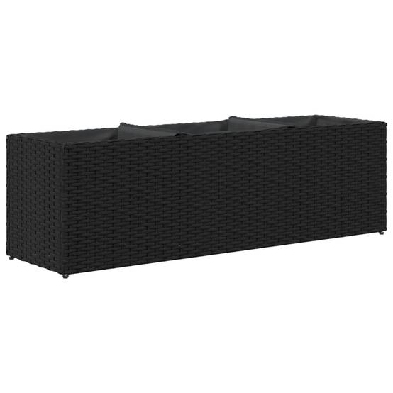 2 pcs Jardinières avec 3 pots, Bac à fleurs, Pot de fleurs noir 105x30x32 cm résine tressée - Image 8