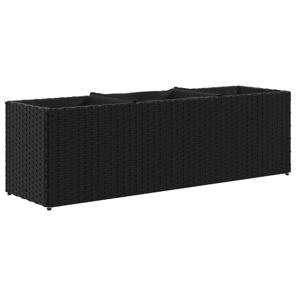 2 pcs Jardinières avec 3 pots, Bac à fleurs, Pot de fleurs noir 105x30x32 cm résine tressée - Image 5