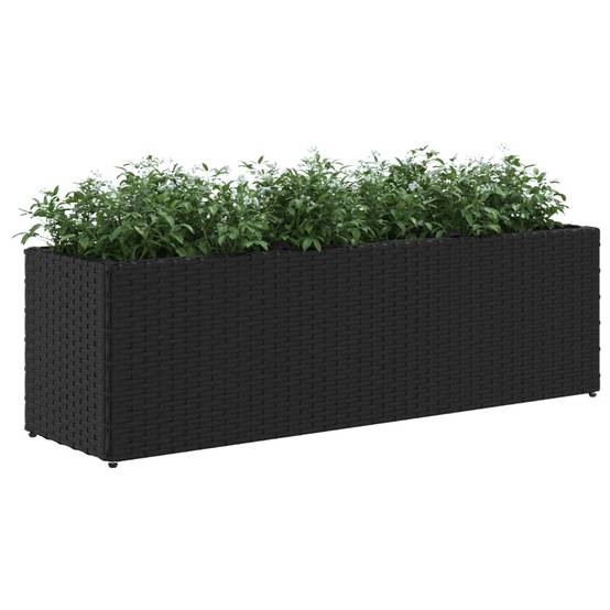 2 pcs Jardinières avec 3 pots, Bac à fleurs, Pot de fleurs noir 105x30x32 cm résine tressée - Image 4