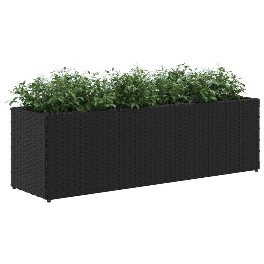 2 pcs Jardinières avec 3 pots, Bac à fleurs, Pot de fleurs noir 105x30x32 cm résine tressée - Image 4