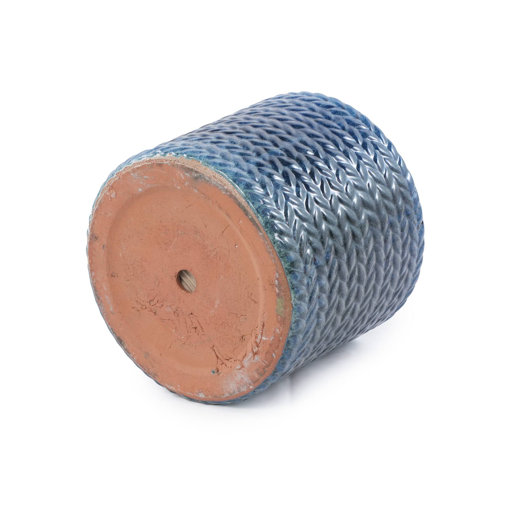 ComfortXL - Pot de fleurs céramique Ø37 cm bleu foncé relief chevron intérieur extérieur antigel drainage - ComfortXL Outdoor Living - Image 6