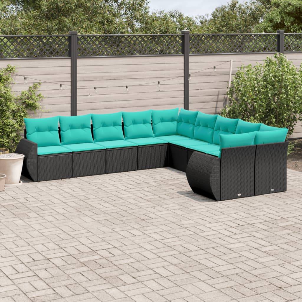 ComfortXL - Salon de jardin bas 10 places modulable en résine tressée avec coussins bleus Noir – ComfortXL Outdoor Living - Image 1
