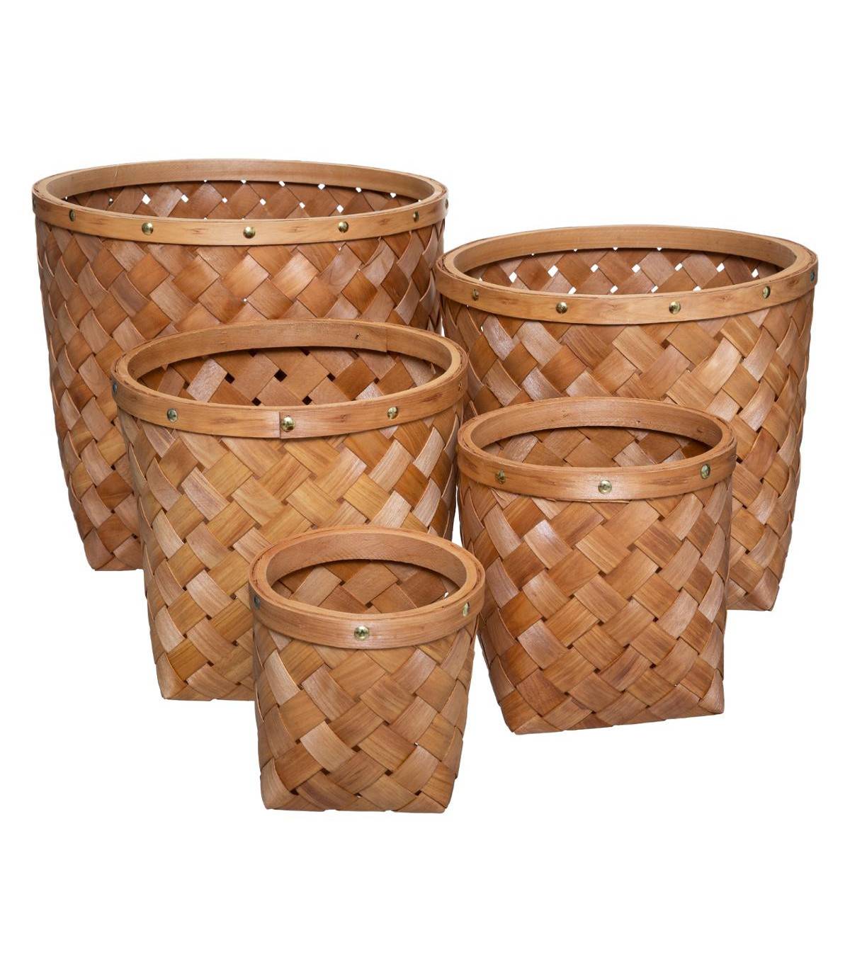 Set de 5 Paniers de rangement rond en Bois Clair - Image 1