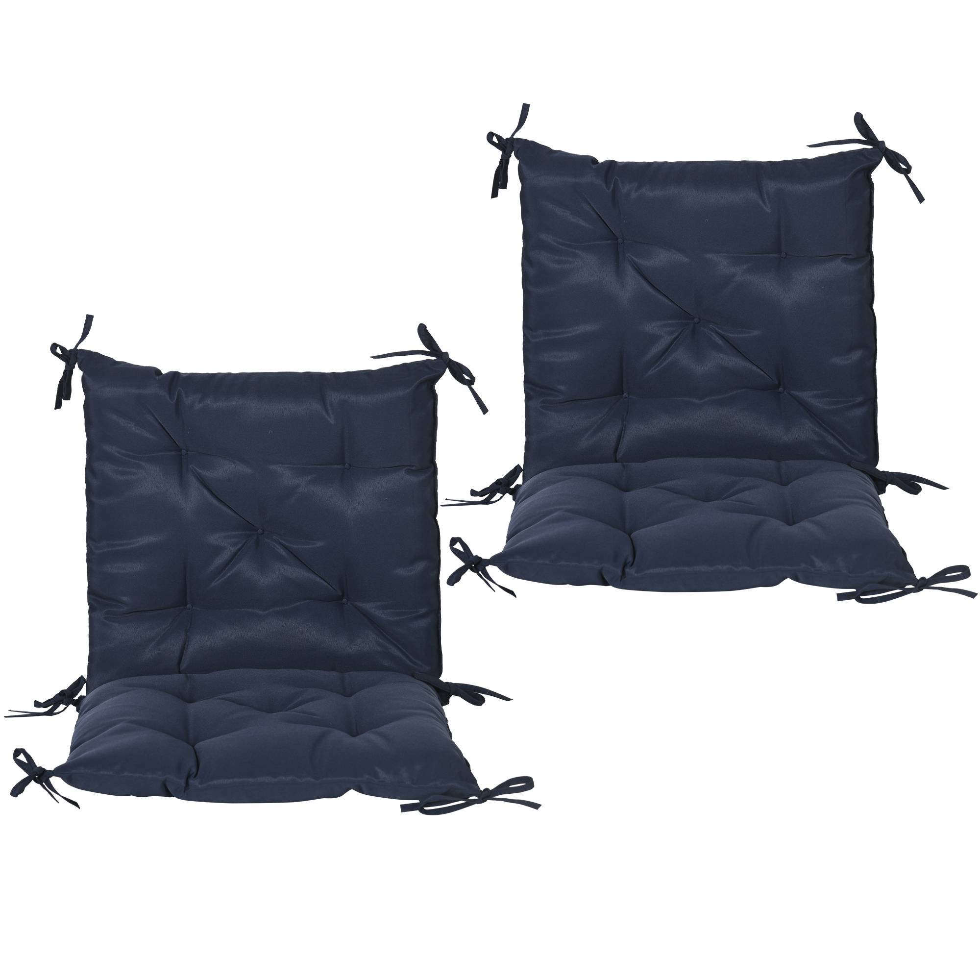 Lot de 2 coussins d'assise, 98 x 50 cm, avec attaches, revêtement en tissu, 8 cm d'épaisseur, bleu foncé - Image 9