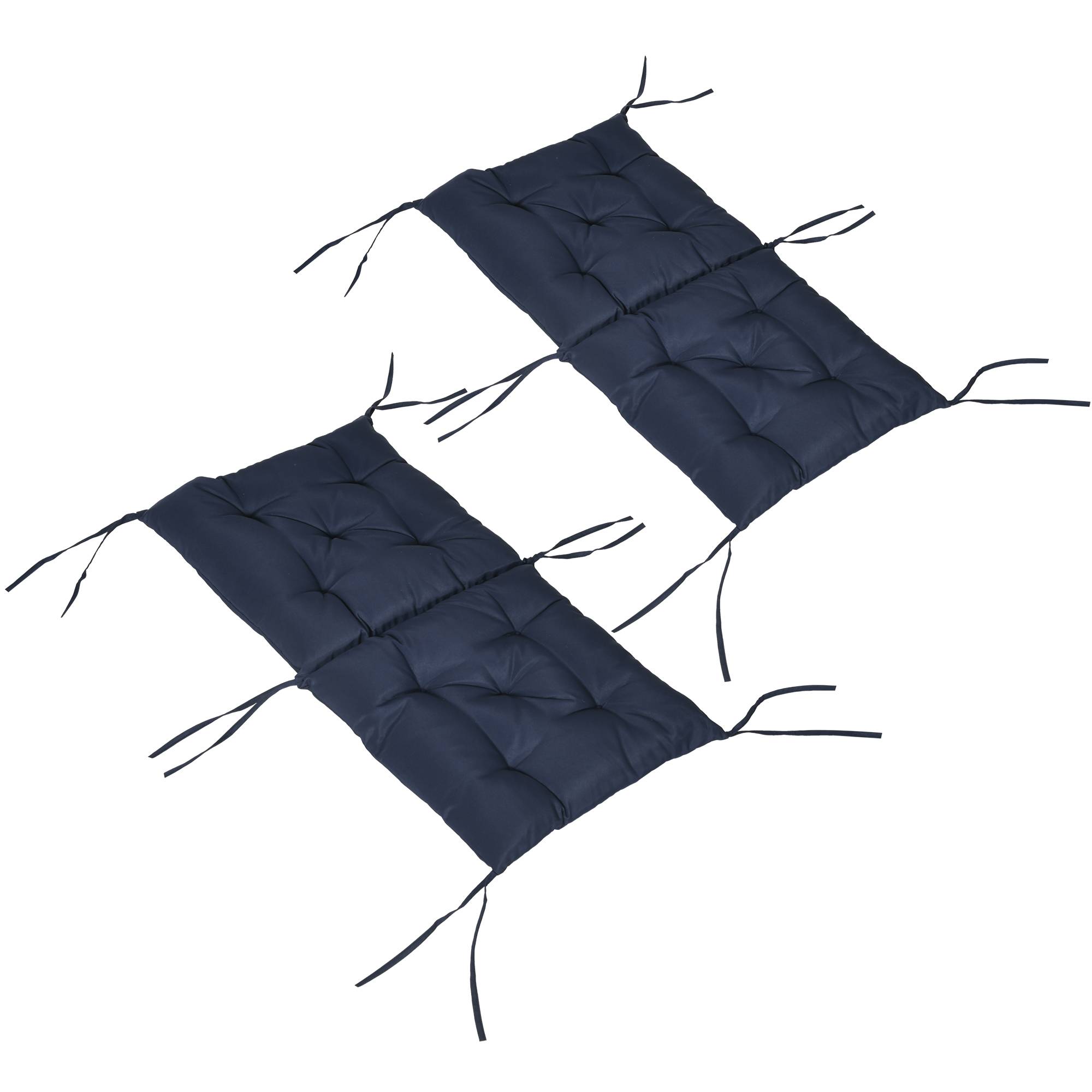 Lot de 2 coussins d'assise, 98 x 50 cm, avec attaches, revêtement en tissu, 8 cm d'épaisseur, bleu foncé - Image 2