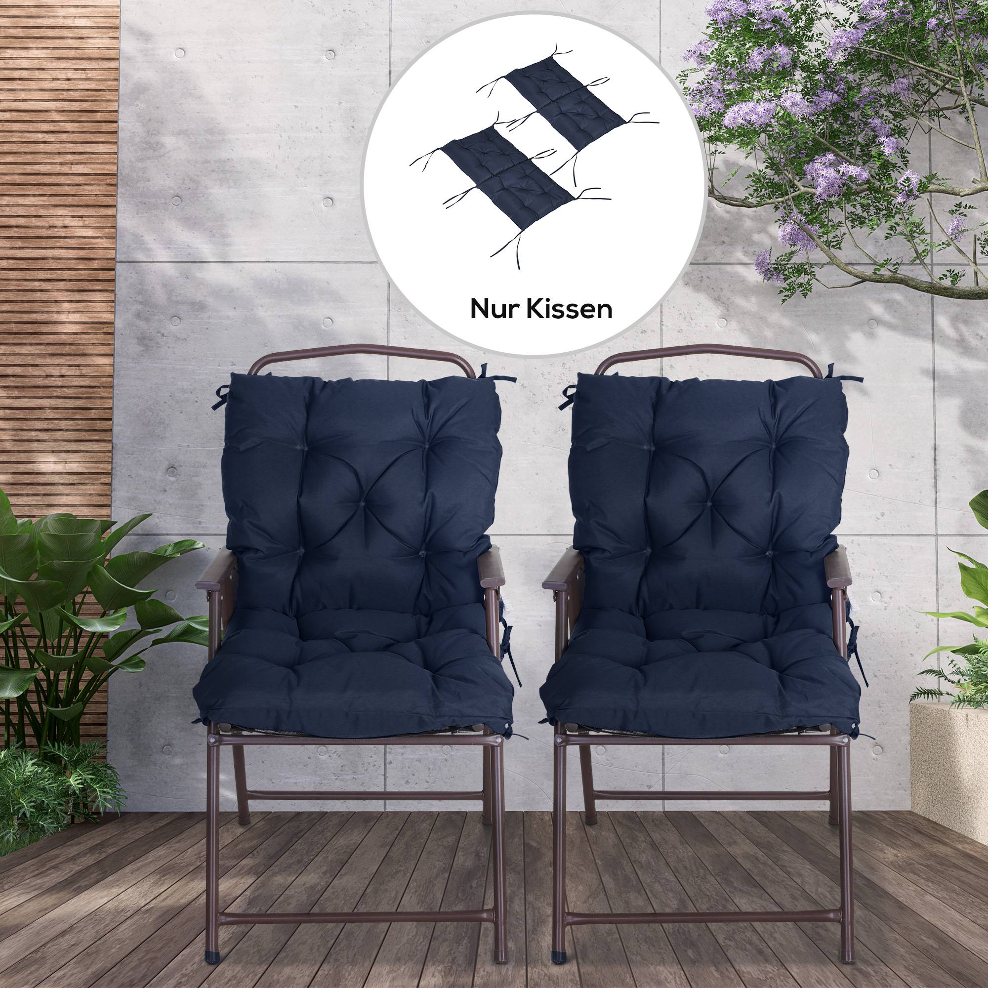 Lot de 2 coussins d'assise, 98 x 50 cm, avec attaches, revêtement en tissu, 8 cm d'épaisseur, bleu foncé - Image 4