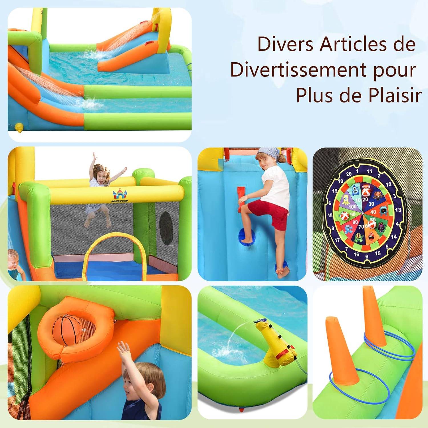Structure gonflable avec 2 Toboggans,Mur d'Escalade, Panier de Basket, Sac,Charge 135kg 3-10 Ans - Image 3