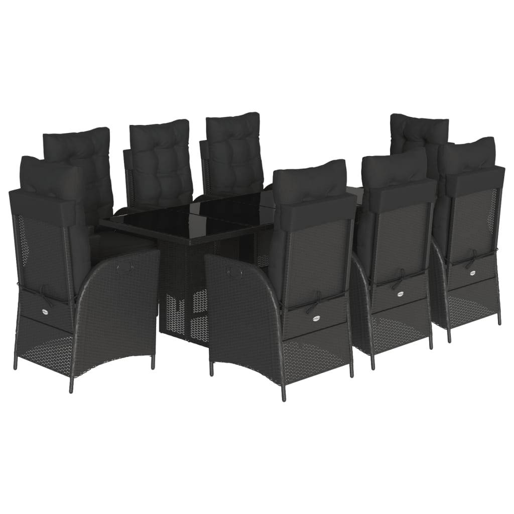 ComfortXL - Salon de Jardin Poly Rotin Noir 8 Places, 2 Fauteuils avec Repose-pieds, Table 190x80cm, Coussins Noirs – ComfortXL Outdoor Living - Image 2