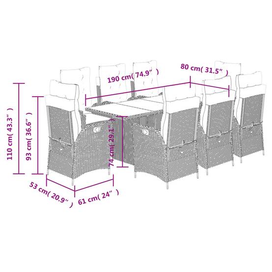 ComfortXL - Salon de Jardin Poly Rotin Noir 8 Places, 2 Fauteuils avec Repose-pieds, Table 190x80cm, Coussins Noirs – ComfortXL Outdoor Living - Image 4