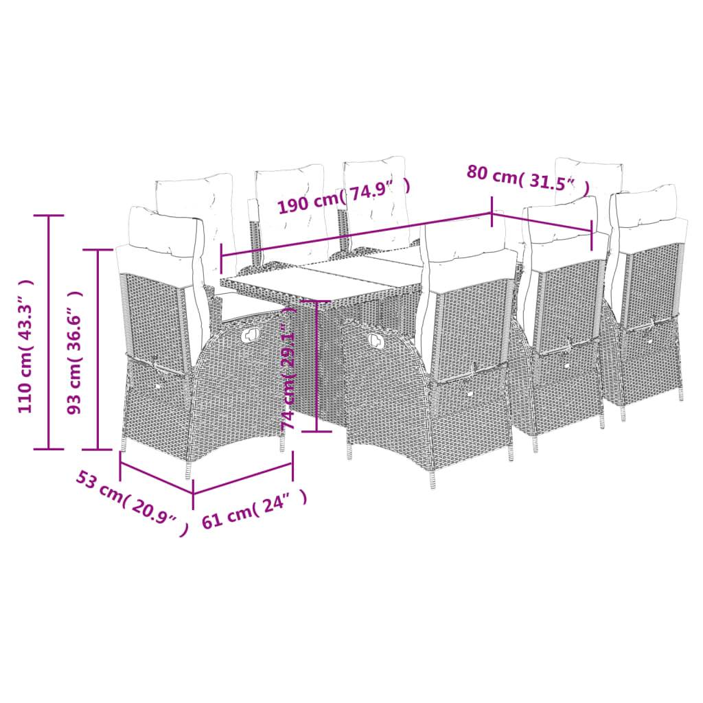 ComfortXL - Salon de Jardin Poly Rotin Noir 8 Places, 2 Fauteuils avec Repose-pieds, Table 190x80cm, Coussins Noirs – ComfortXL Outdoor Living - Image 4