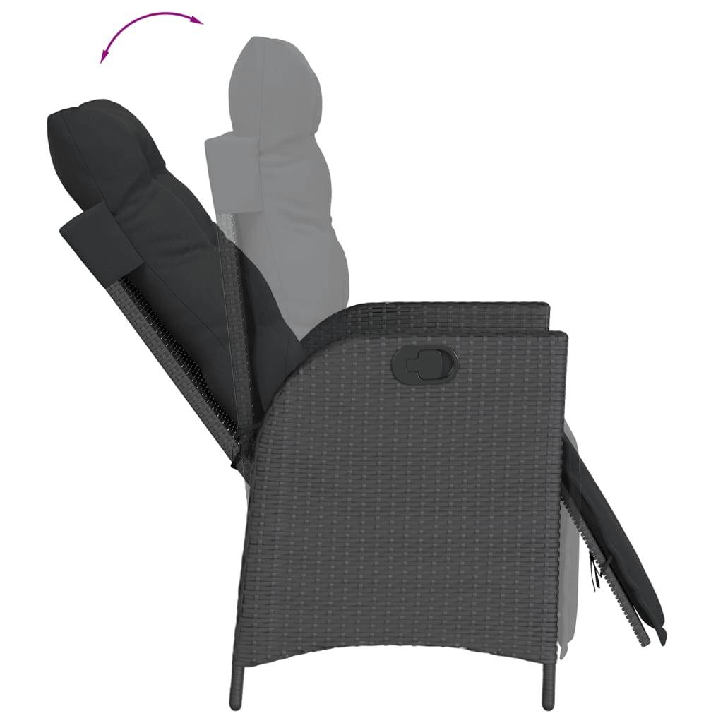 ComfortXL - Salon de Jardin Poly Rotin Noir 8 Places, 2 Fauteuils avec Repose-pieds, Table 190x80cm, Coussins Noirs – ComfortXL Outdoor Living - Image 7