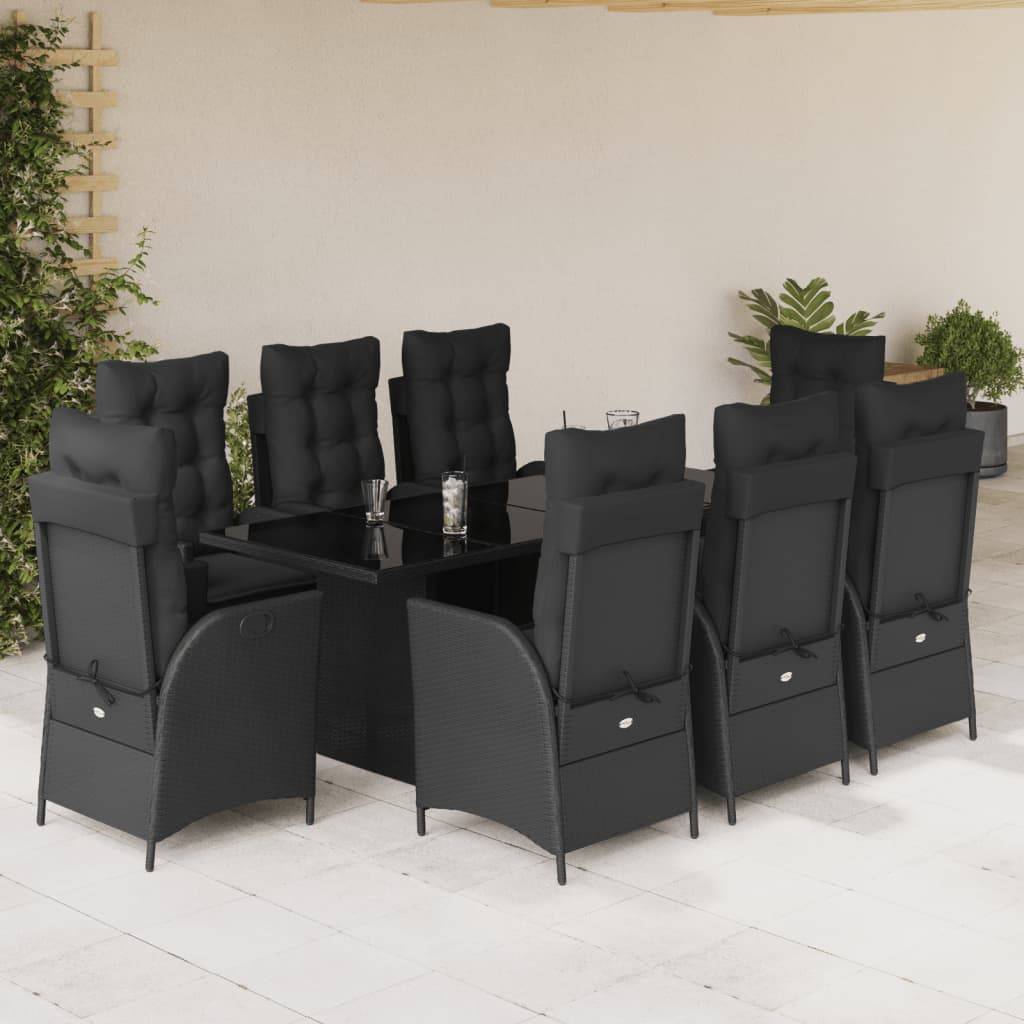 ComfortXL - Salon de Jardin Poly Rotin Noir 8 Places, 2 Fauteuils avec Repose-pieds, Table 190x80cm, Coussins Noirs – ComfortXL Outdoor Living - Image 1