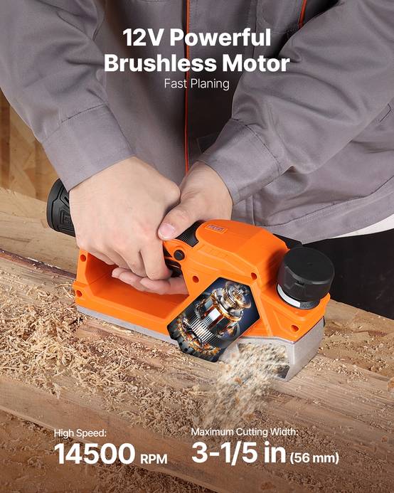 VEVOR Rabot Électrique sans Fil Raboteuse à Bois à Main 56 mm avec Batterie 2 Ah - Image 2