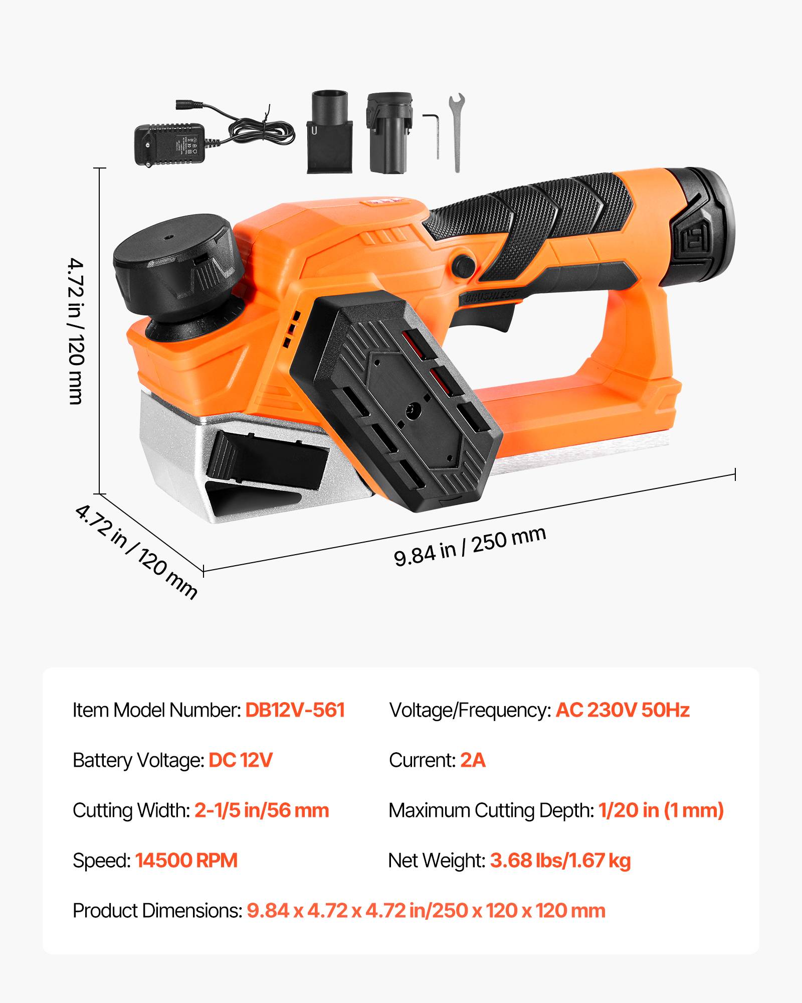 VEVOR Rabot Électrique sans Fil Raboteuse à Bois à Main 56 mm avec Batterie 2 Ah - Image 7