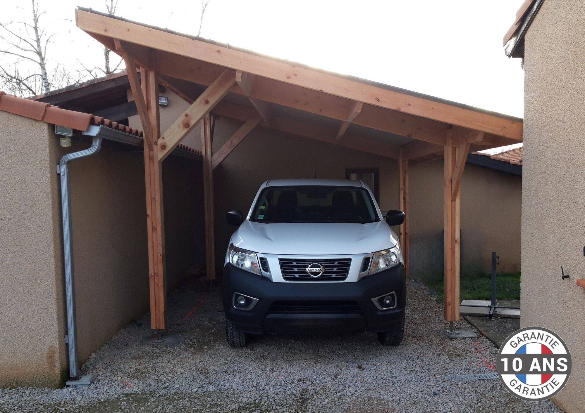 Cpbf Charpentes - Carport une pente 500cmx400cm, bois DOUGLAS Français (Charpente en bois-auvent-abri voiture) 20 m². Garantie 10 ans - Image 1