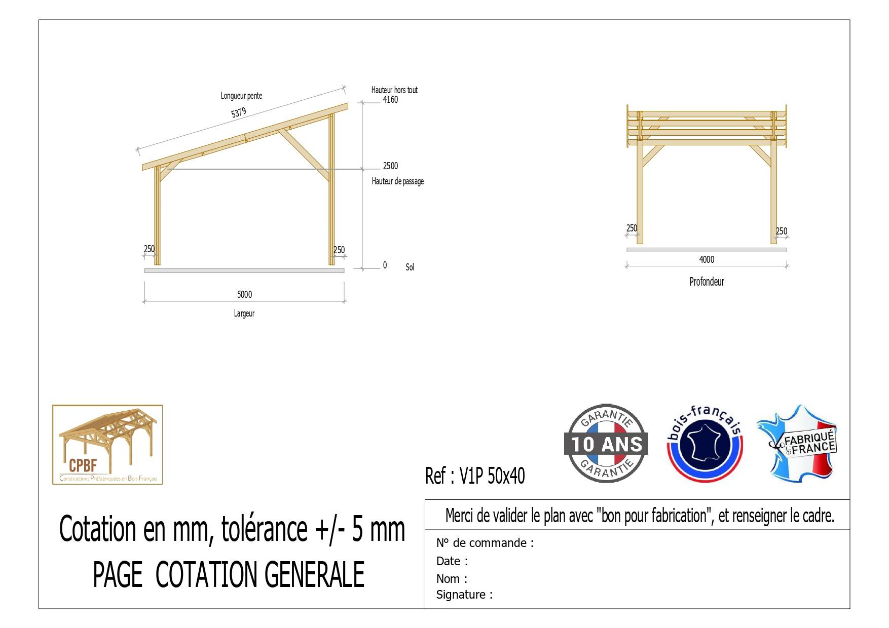 Cpbf Charpentes - Carport une pente 500cmx400cm, bois DOUGLAS Français (Charpente en bois-auvent-abri voiture) 20 m². Garantie 10 ans - Image 2
