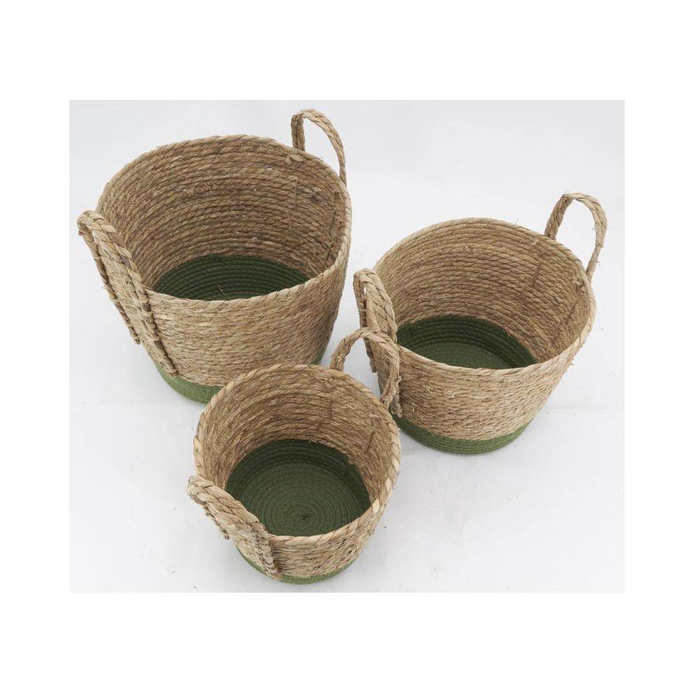 Aubry Gaspard - Cache-pots en jonc naturel et coton vert (lot de 3) - Image 2