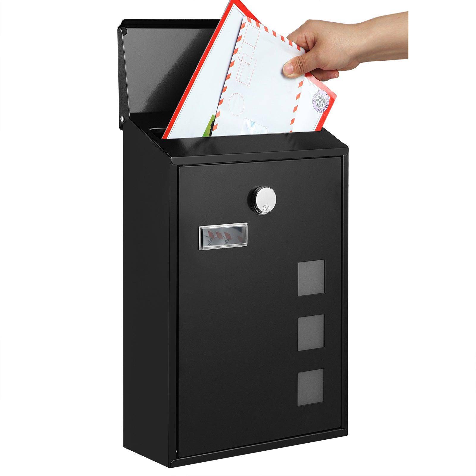 Helloshop26 - Boîte aux lettres murale moderne avec fenêtres de visualisation plaque signalétique serrure avec noyau en cuivre facile à installer noir - Image 3
