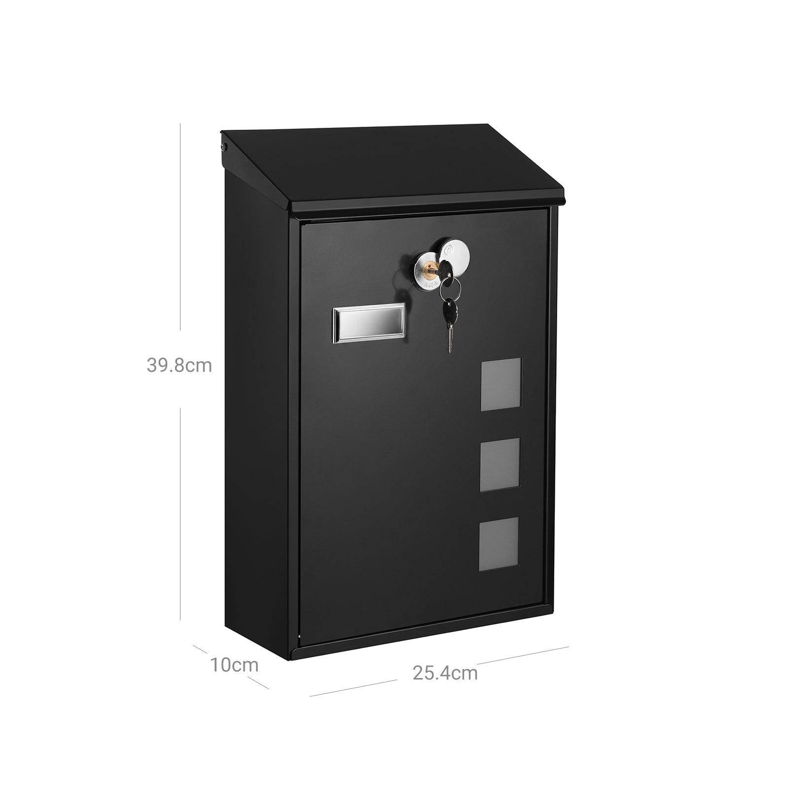Helloshop26 - Boîte aux lettres murale moderne avec fenêtres de visualisation plaque signalétique serrure avec noyau en cuivre facile à installer noir - Image 4