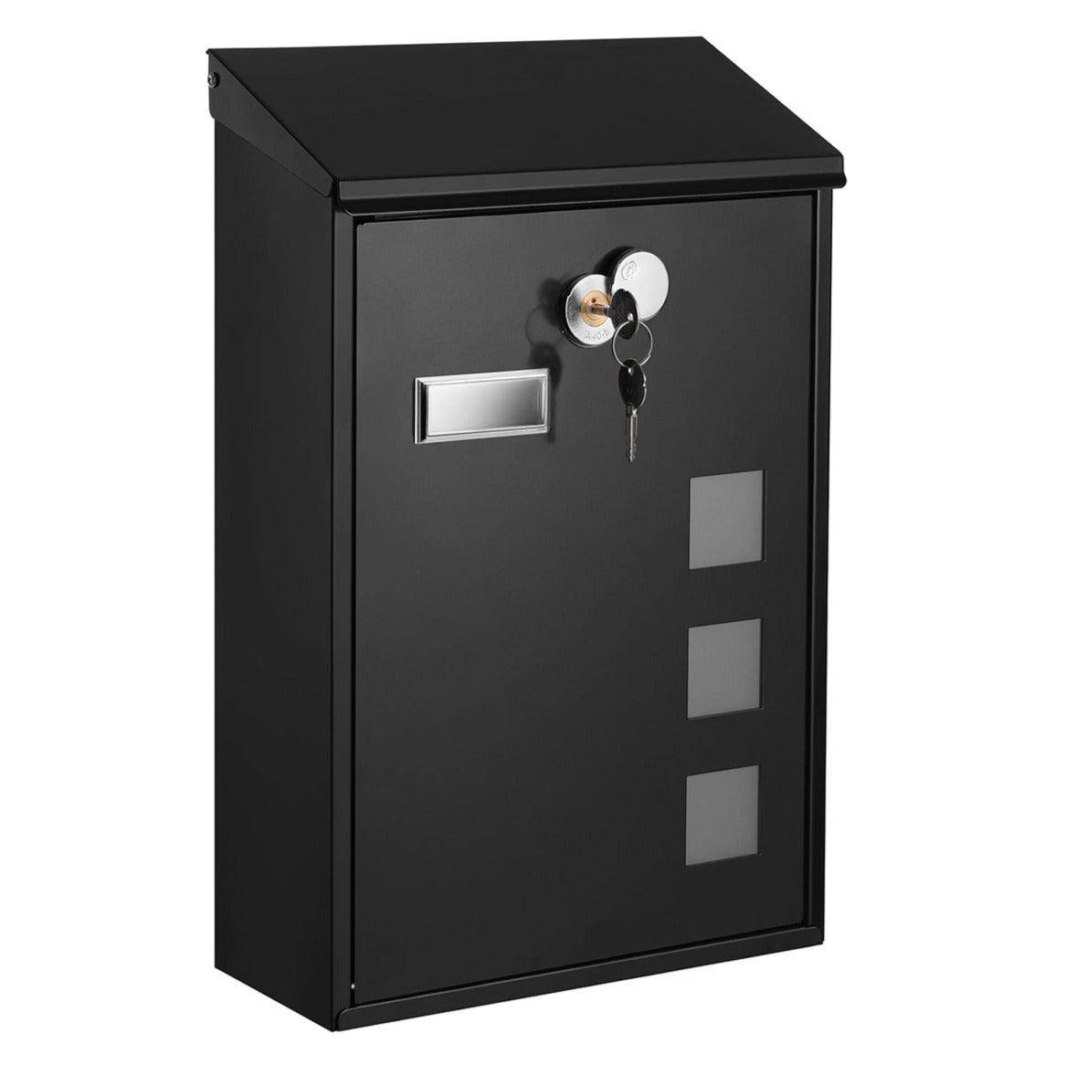 Helloshop26 - Boîte aux lettres murale moderne avec fenêtres de visualisation plaque signalétique serrure avec noyau en cuivre facile à installer noir - Image 1
