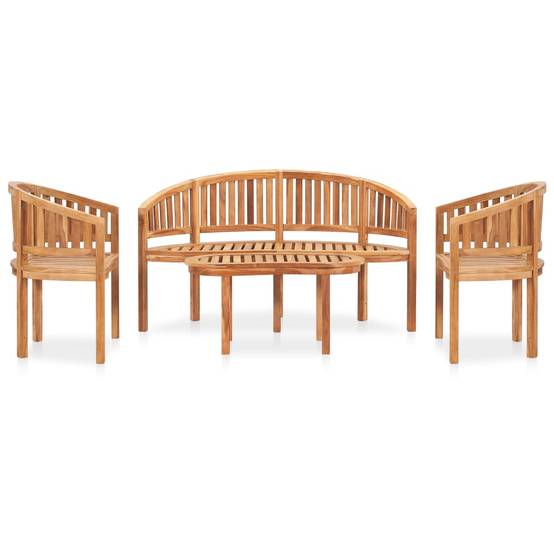 Helloshop26 - Salon de jardin meuble d'extérieur ensemble de mobilier 4 pièces en forme de banane bois de teck solide - Image 2