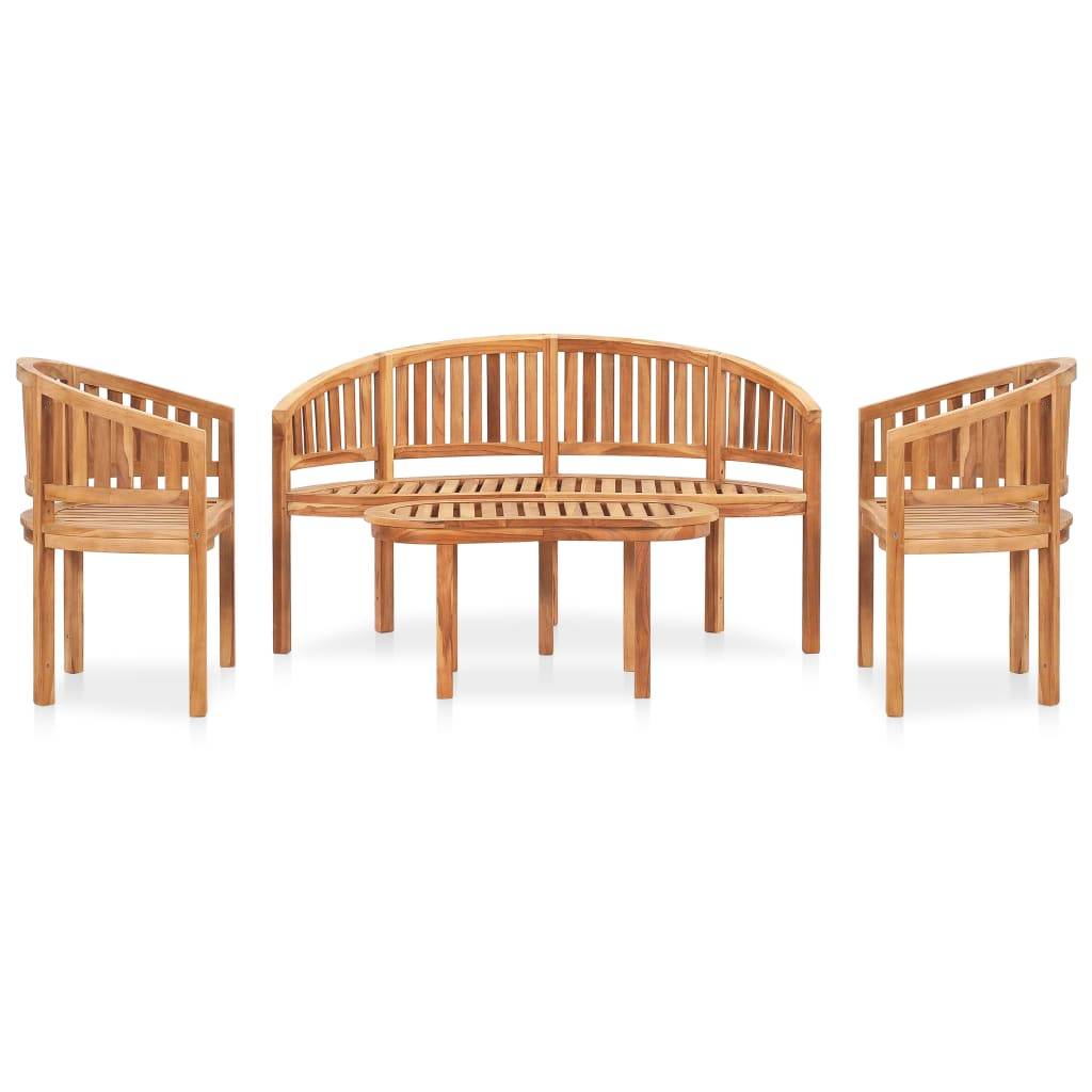 Helloshop26 - Salon de jardin meuble d'extérieur ensemble de mobilier 4 pièces en forme de banane bois de teck solide - Image 2