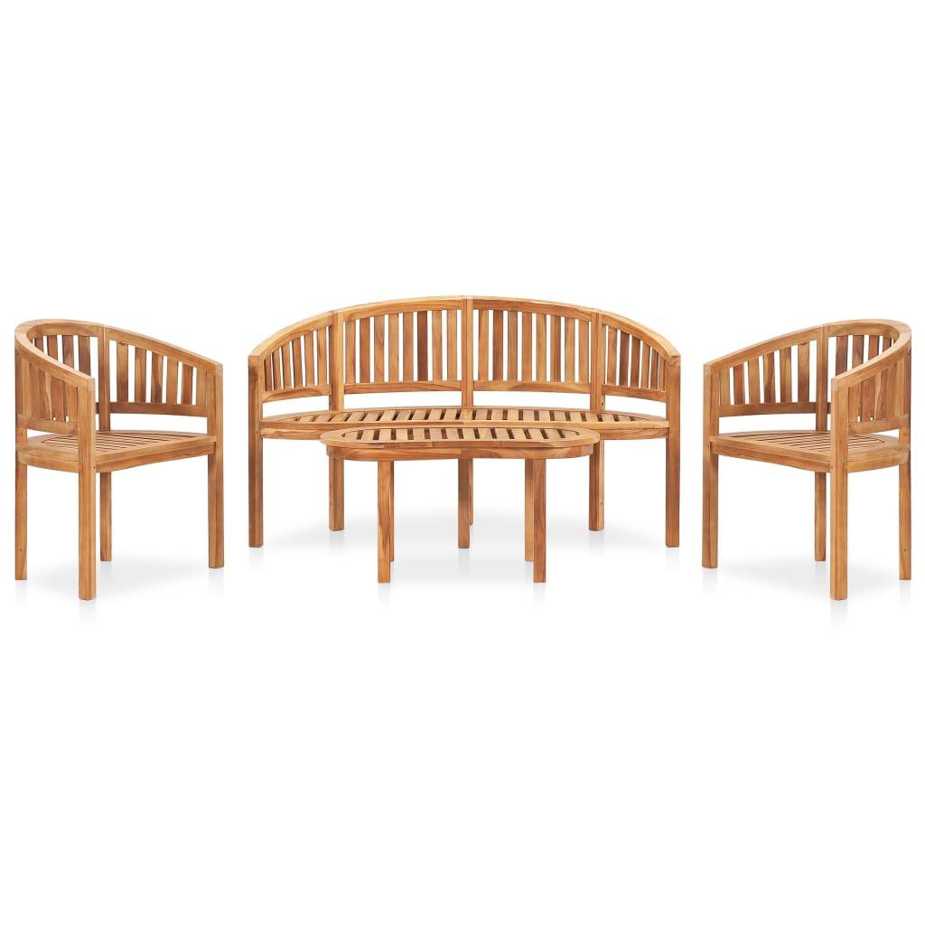 Helloshop26 - Salon de jardin meuble d'extérieur ensemble de mobilier 4 pièces en forme de banane bois de teck solide - Image 1