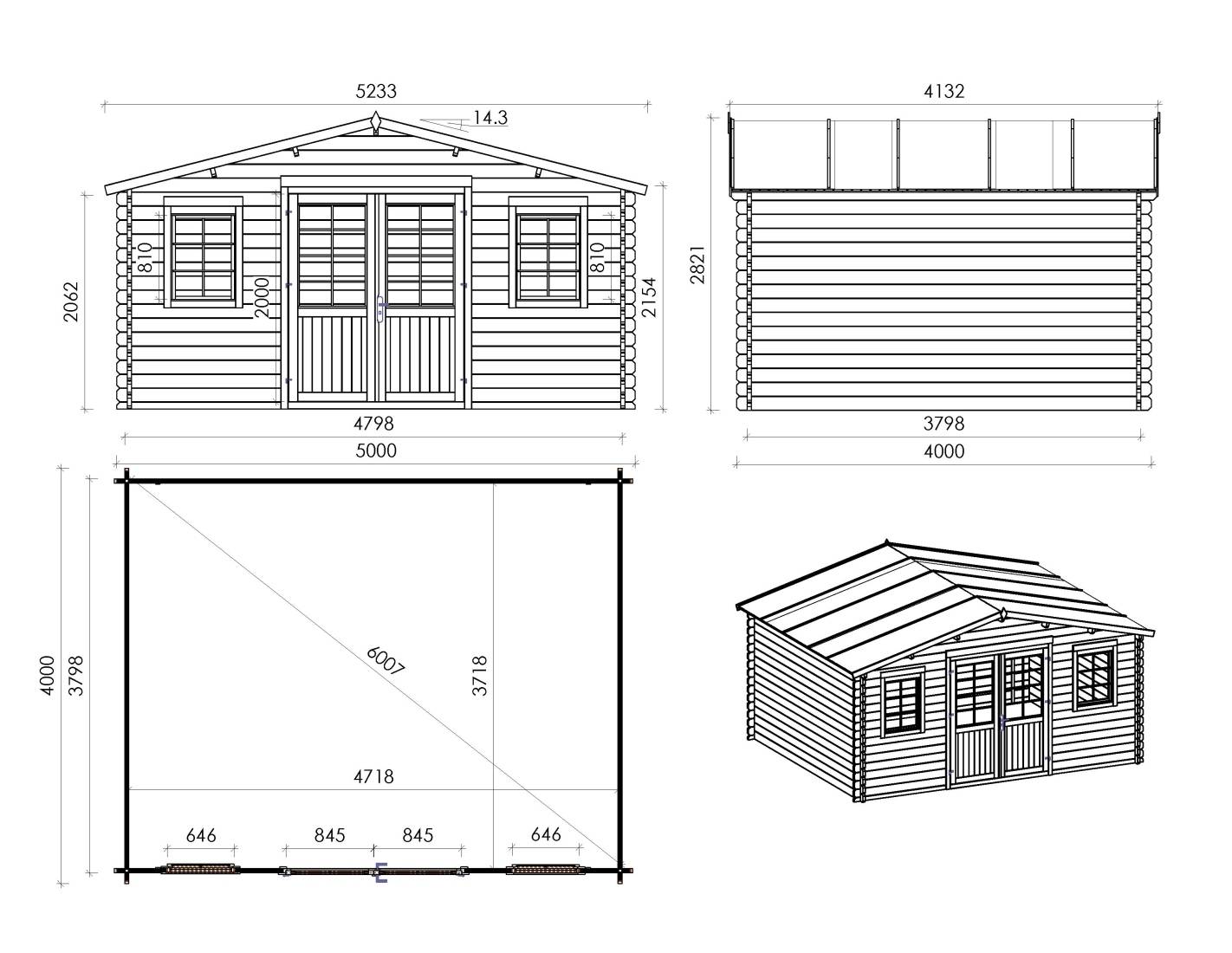 Altanka - Abri de jardin en bois - 5x4 m + terrasse avec balustrade et avant-toit en bois - 30 m2 - DOM598+DOM613+DOM615+POD04 - ALTANKA - Image 2