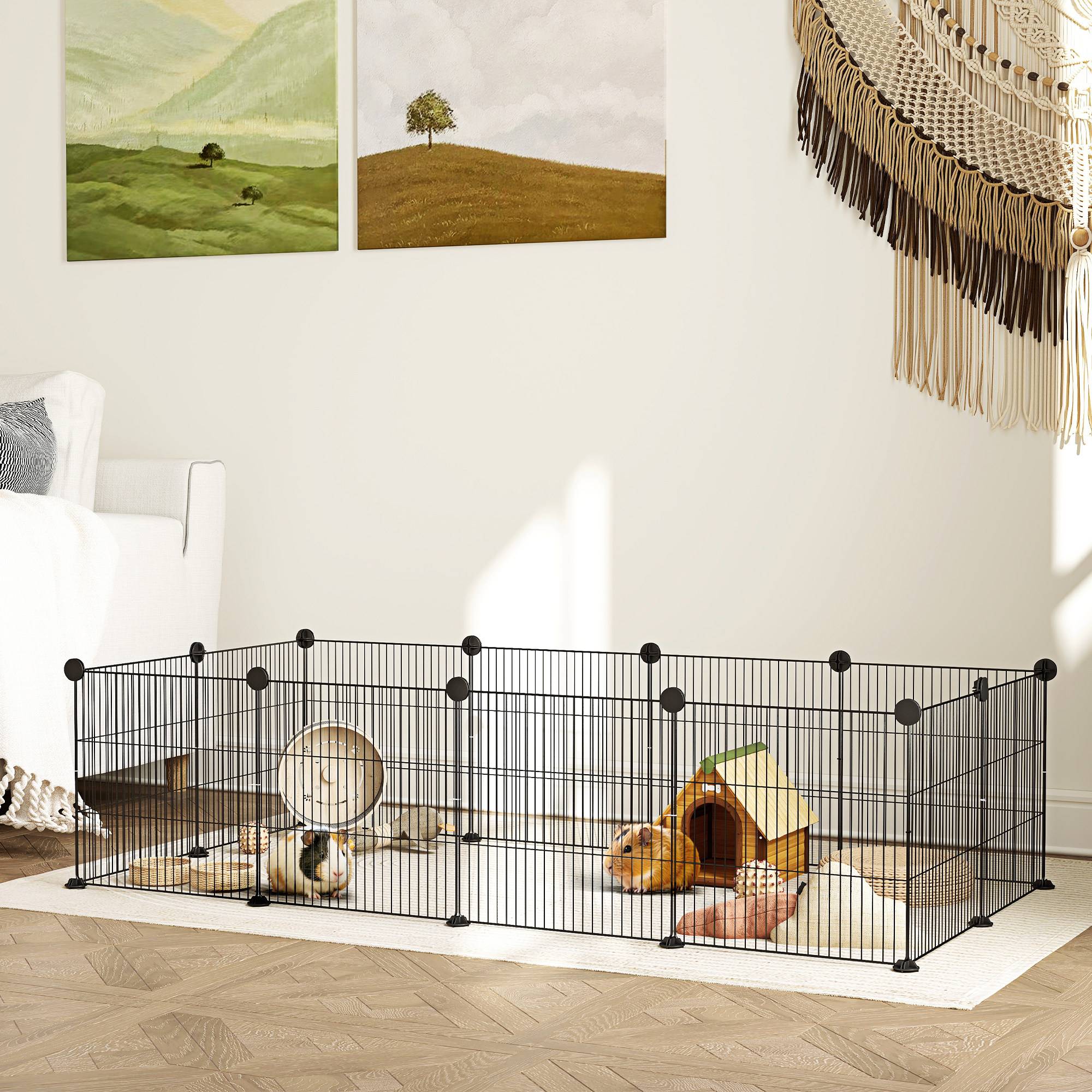 Enclos Modulable Métal Cochons d'Inde Bords Arrondis 140x70x35cm Noir - ComfortXL Outdoor Living - Image 3