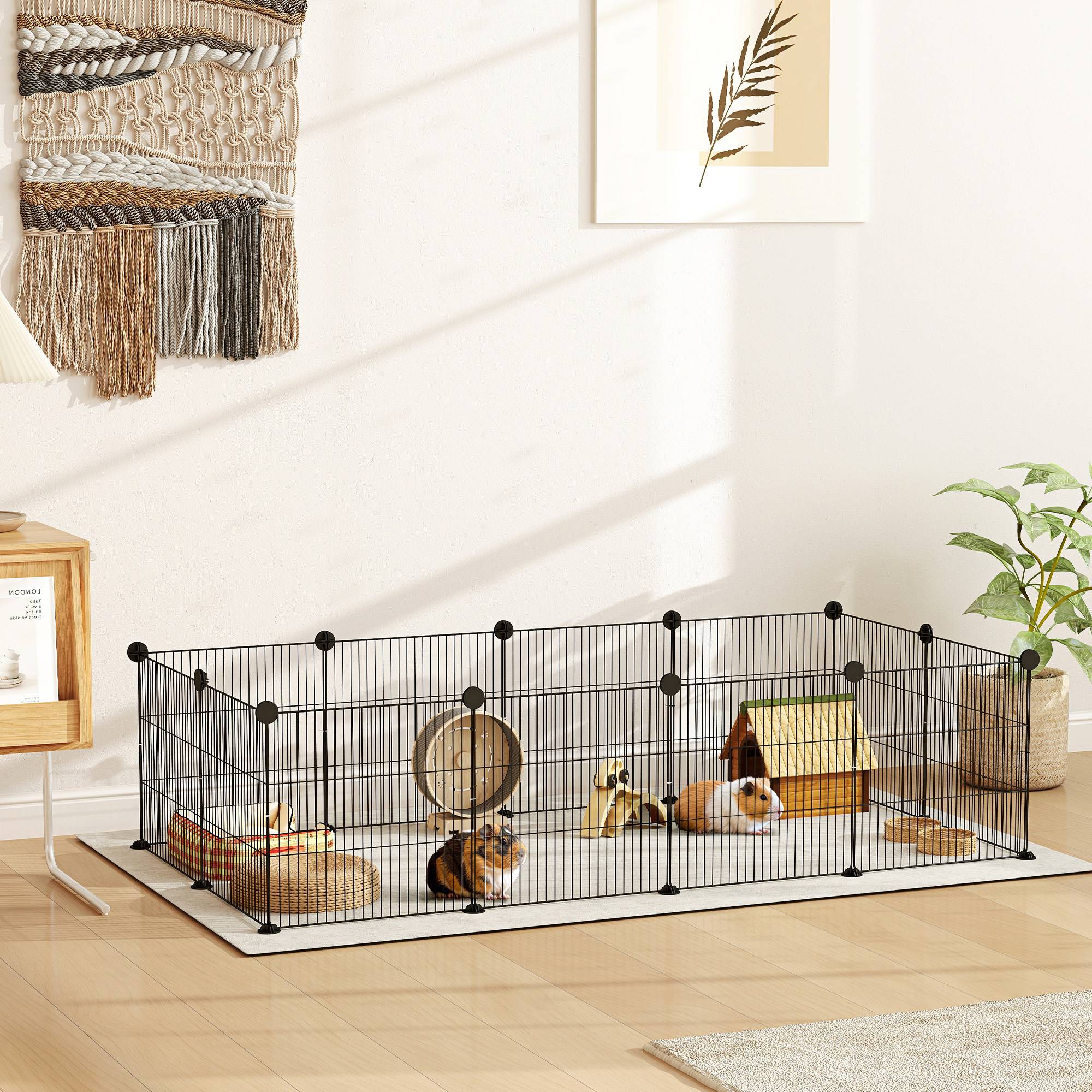 Enclos Modulable Métal Cochons d'Inde Bords Arrondis 140x70x35cm Noir - ComfortXL Outdoor Living - Image 4